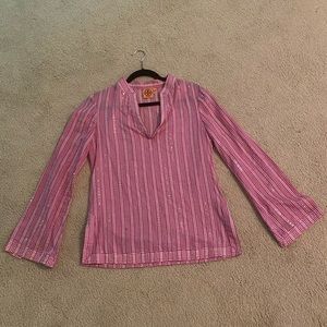Tory Burch magenta and cream tunic